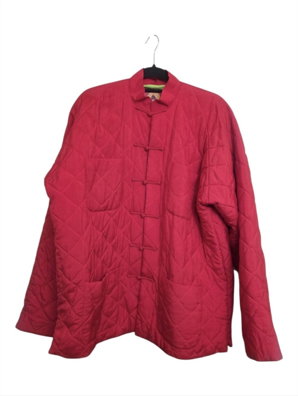 Shanghai Tang Red 100% Silk Quilted Frog Closure Jacket Size 14